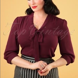 NWT burgundy retro style blouse